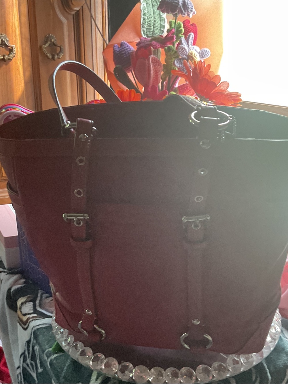 Woman’s red coach bag 2005